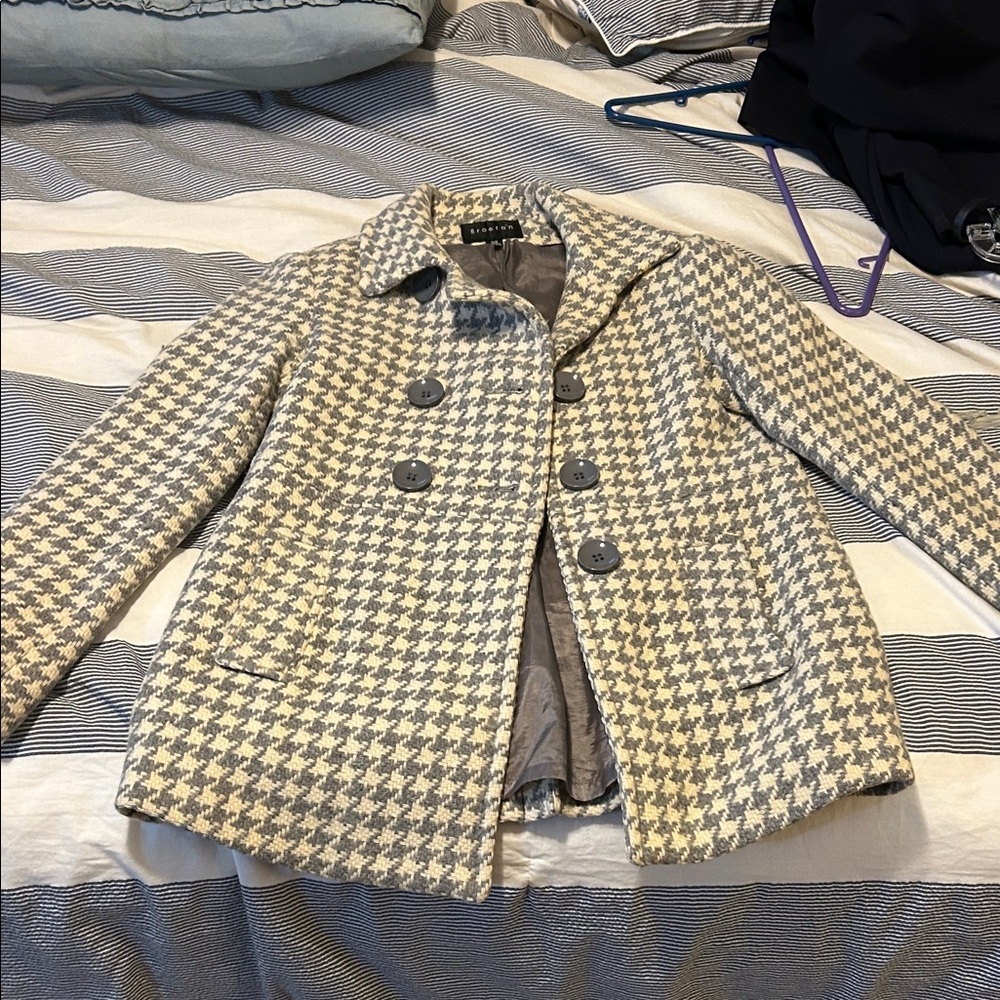 Braetan Black and White Houndstooth Pea Coat